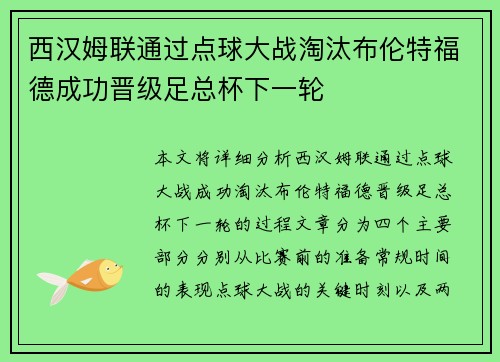 西汉姆联通过点球大战淘汰布伦特福德成功晋级足总杯下一轮 西汉姆联通过点球大战淘汰布伦特福德成功晋级足总杯下一轮